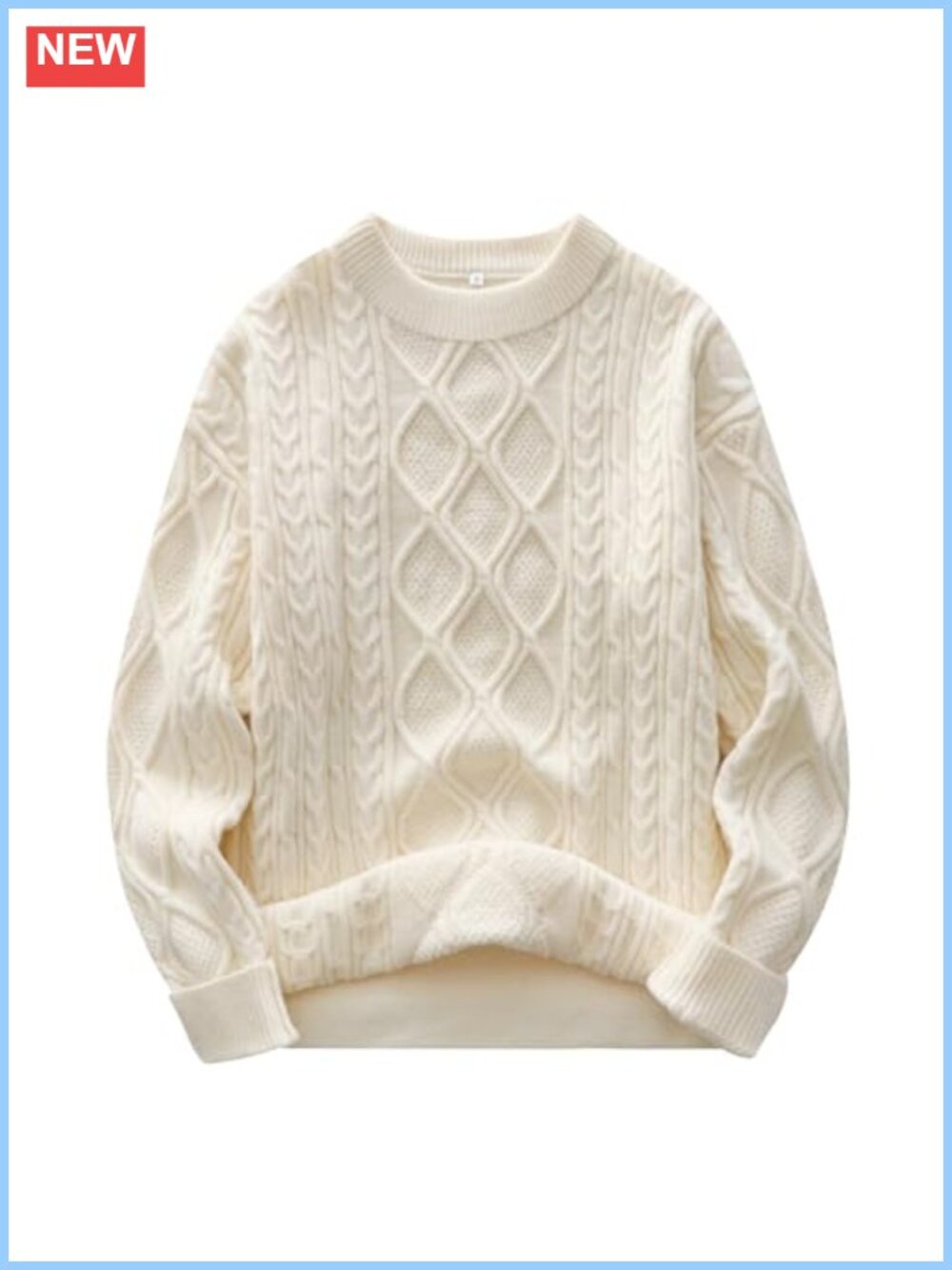 Oversized Cable Knit Crew Neck Pullover Sweater Fuzzy Cotton Blend